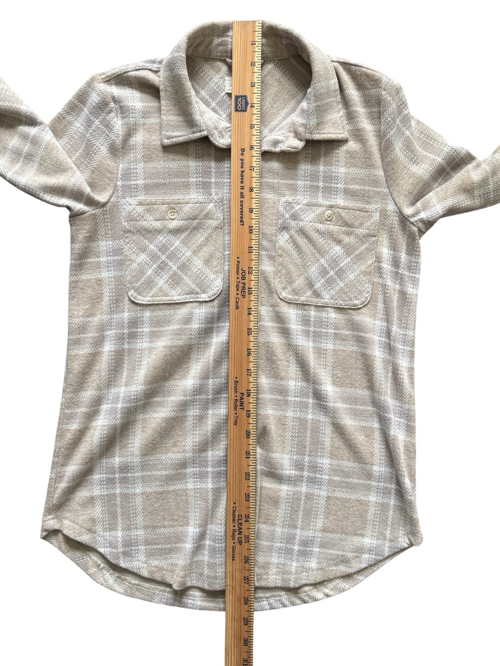 Thread & Supply Plaid Shirt Womens XS Beige White Soft Button Front Flannel - Picture 6 of 7